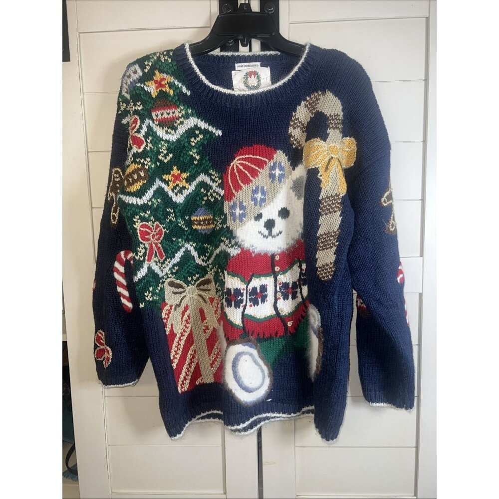 Christopher & Banks Hand Embroidered grannycore teddybear holiday sweater